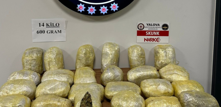 14 KİLO 600 GRAM SKUNK MADDESİ ELE GEÇİRİLDİ