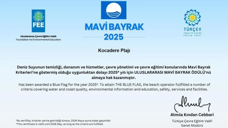 Yalova’nın Gözdesi Kocadere Plajına “Mavi Bayrak”