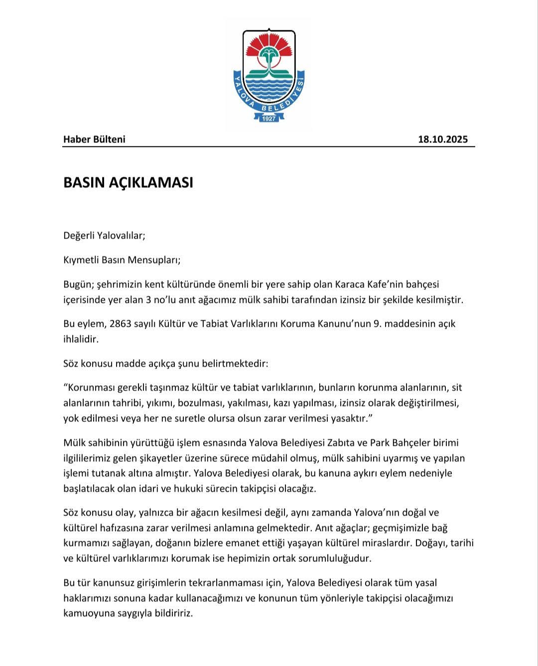 Koruma Altındaki 3 Numaralı Anıt Ağaç İzinsiz Kesildi!