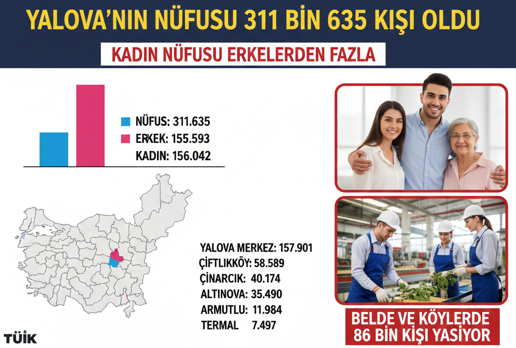 Yalova’nın Nüfusu 311 Bin 635’e Ulaştı: Merkez İlçe Zirvede, Kadın Nüfusu Önde