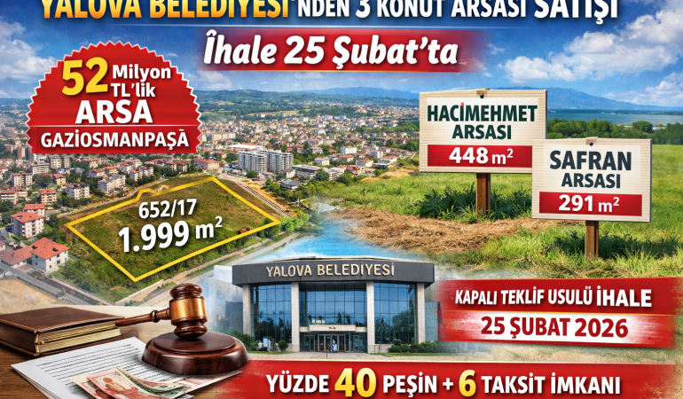 Yalova Belediyesi’nden 3 Konut Arsası Satışı