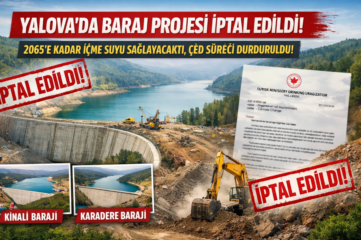 Yalova’da Karadere ve Kınalı Barajları Projesi iptal edildi