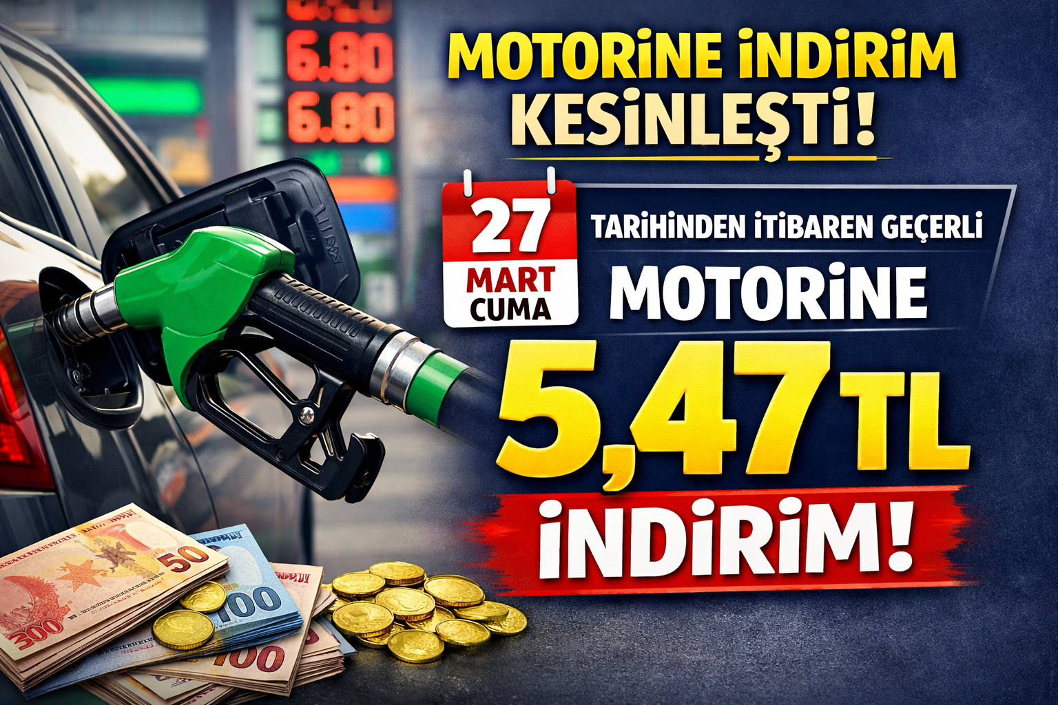 Akaryakıt Fiyatlarında Şok İndirim: Motorin 5,44 TL Ucuzluyor!