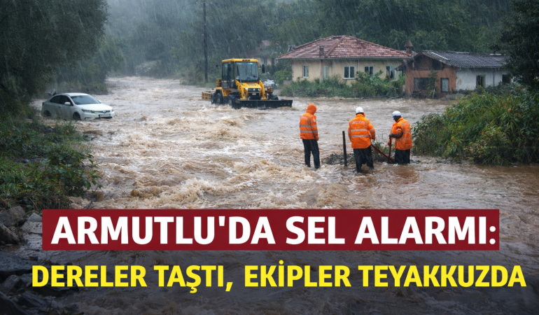 ARMUTLU’DA SEL ALARMI: DERE TAŞMA NOKTASINA GELDİ, EKİPLER TEYAKKUZDA