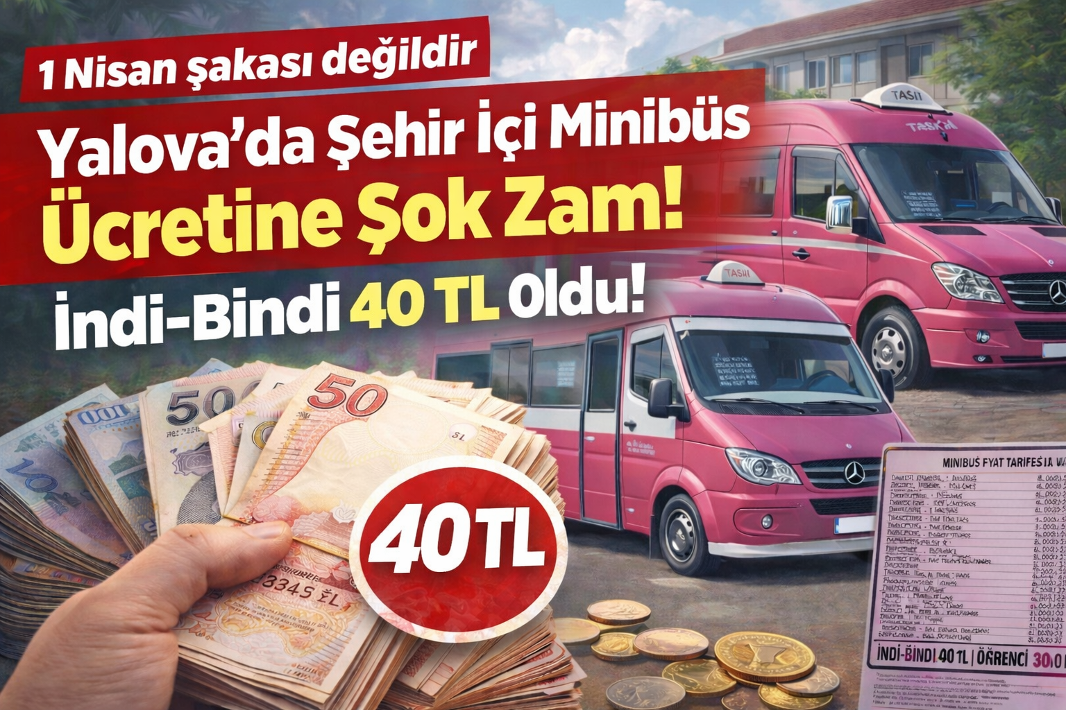 Yalova’da Minibüs Ücretlerine Büyük Zam