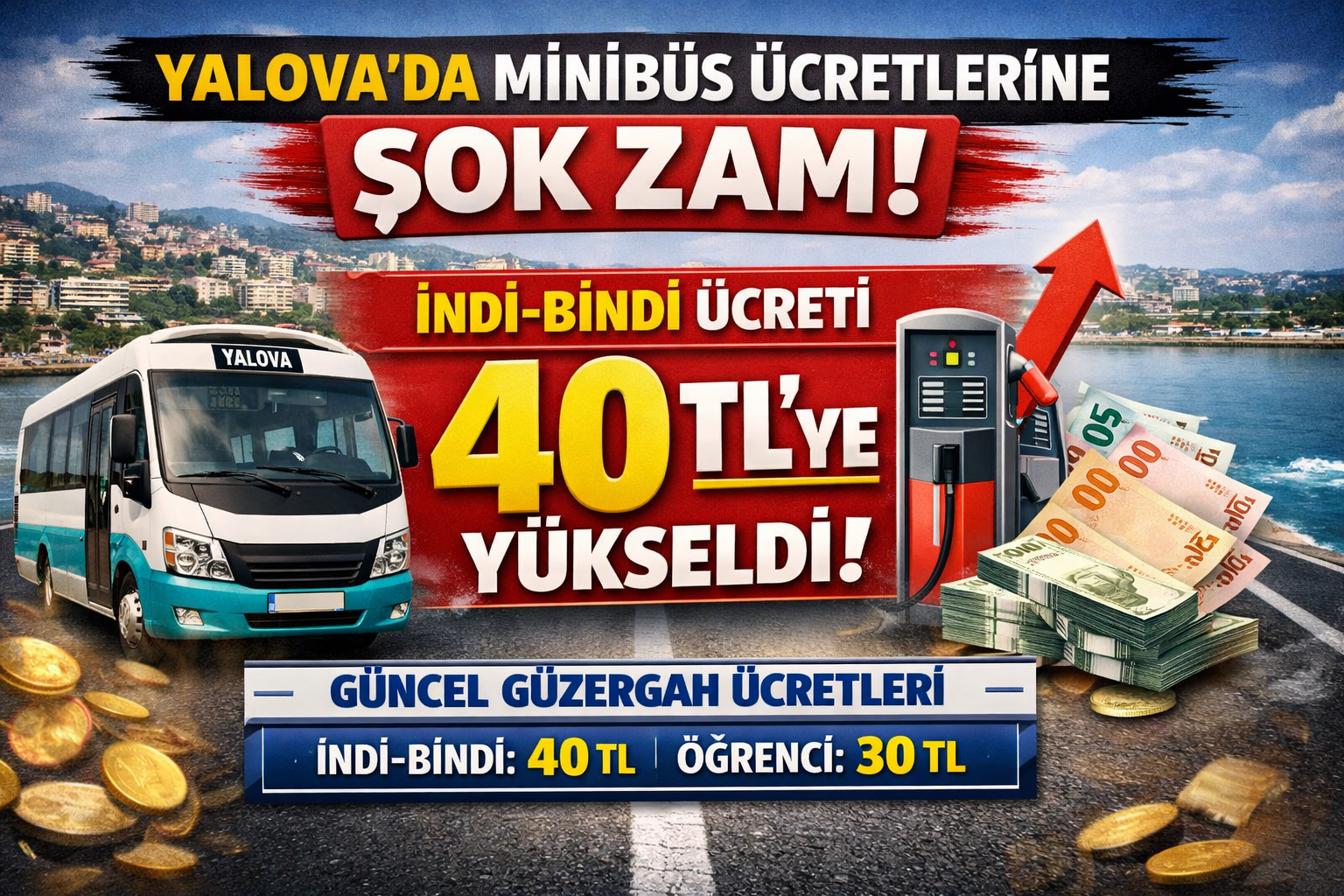 Yalova’da Minibüs İndi-Bindi 40 TL’ye Yükseldi!