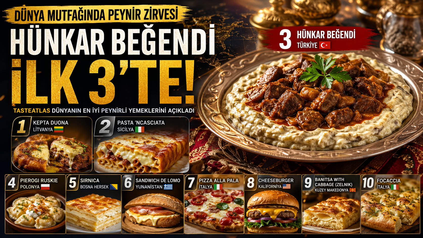 Dünya Mutfağında Peynir Zirvesi: Türkiye’den Hünkar Beğendi İlk 3’te!