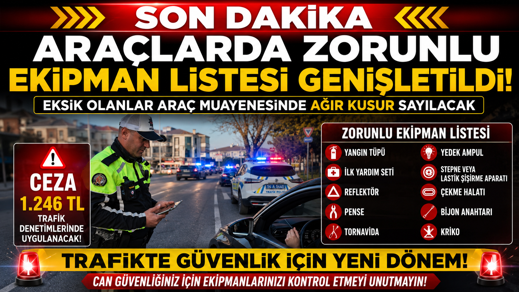 Araçlarda Bulunması Zorunlu Olan Ekipman Listesi Genişletildi