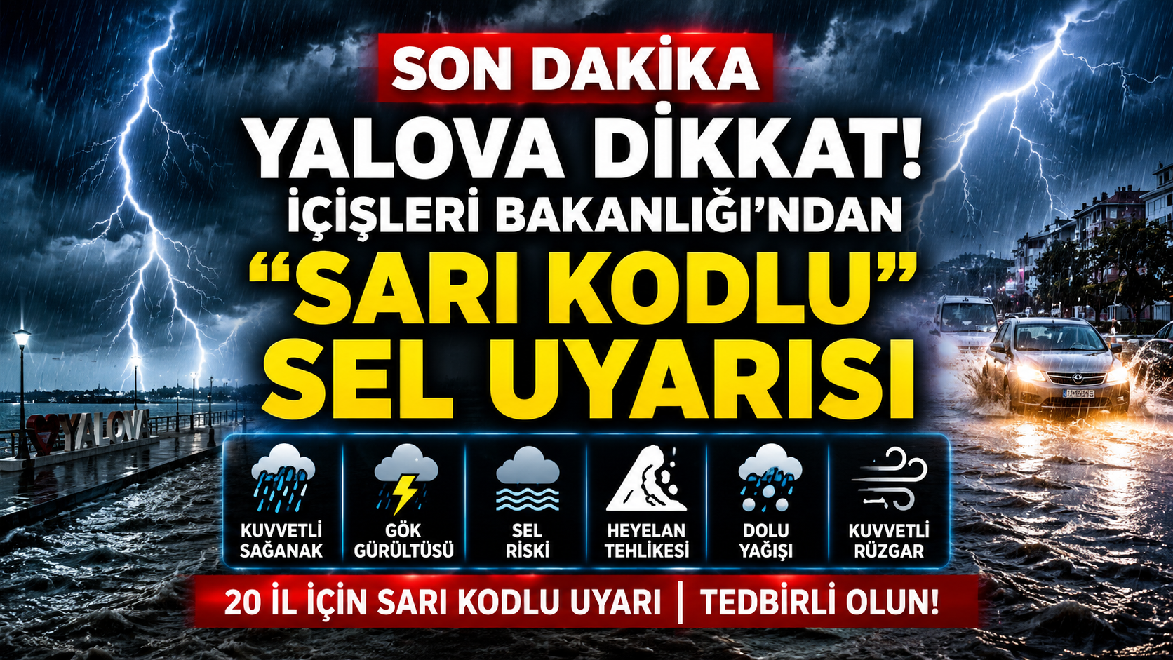 YALOVA İÇİN “SARI KODLU” KRİTİK UYARI: SEL, DOLU VE FIRTINA RİSKİNE DİKKAT