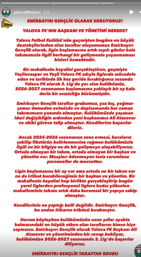 Yalova FK'da Kriz Derinleşiyor: Yönetim Değişiklikleri, Maaş İddiaları ve Taraftar Tepkisi