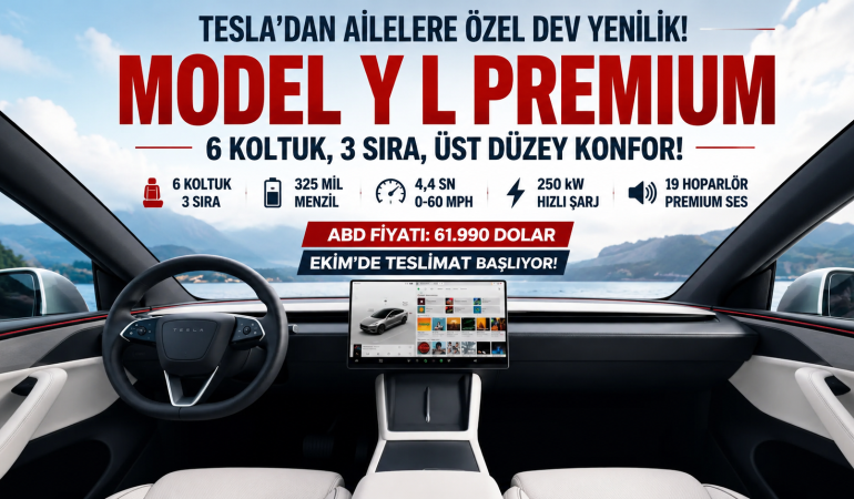 Tesla’dan Kalabalık Ailelere Özel Yeni Model Y L Premium
