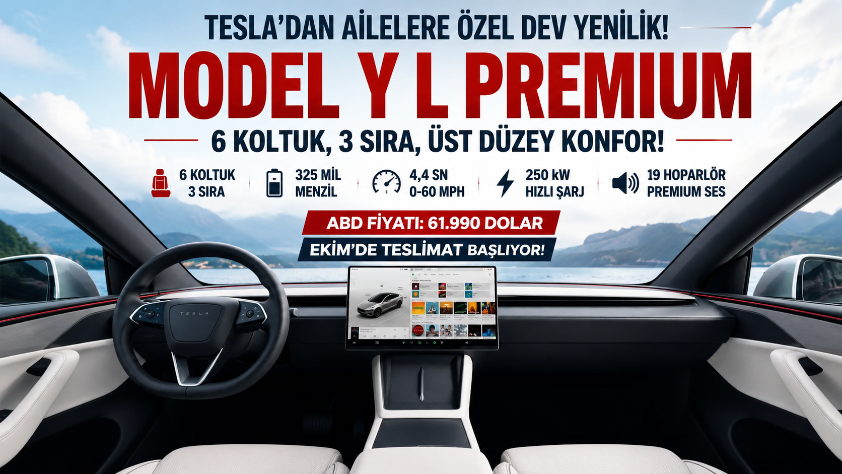 Tesla’dan Kalabalık Ailelere Özel Yeni Model Y L Premium